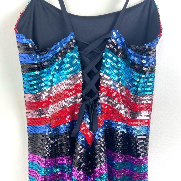 WAYF Sequin Sparkly Mini Dress, 2X XXL Plus Size Adjustable Lace Up Red Blue - Picture 7 of 10